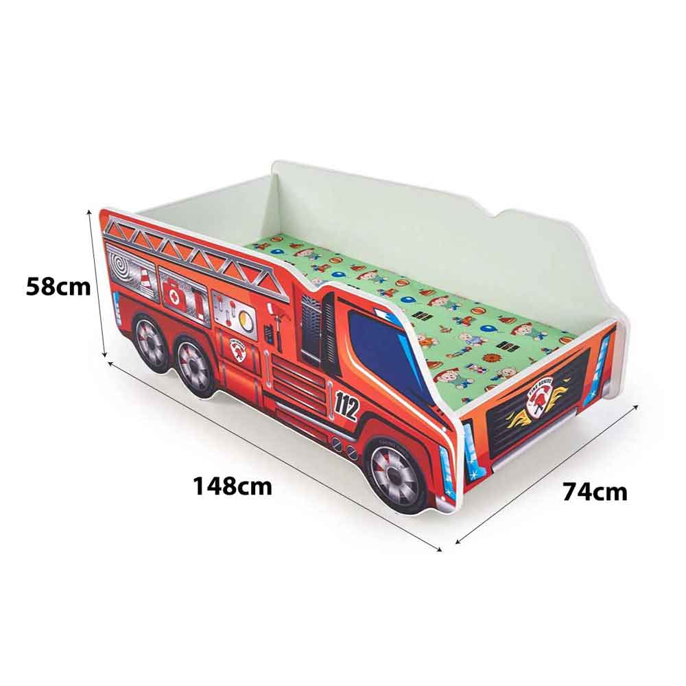 Pat masina tineret Fire Truck, somiera si saltea incluse, 70X140 cm [8]