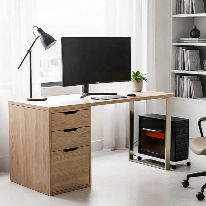 Suport Mobil pentru unitate calculator, Lucmi, Pal 18mm, Alb Mat, Cant ABS 2mm, 4 roti cu frana, 25 x 45 x 5.3(h)cm [2]