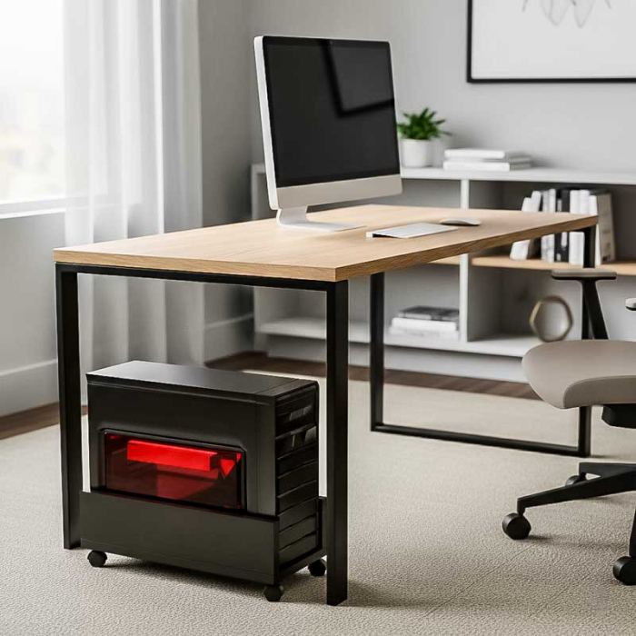 Suport Mobil pentru unitate calculator, Lucmi, Pal 18mm, Negru Mat, Cant ABS 2mm, 4 roti cu frana, 25 x 45 x 15(h)cm [2]