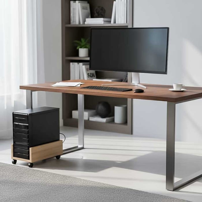 Suport Mobil pentru unitate calculator, Lucmi, Pal 18mm, Stejar Natur, Cant ABS 2mm, 4 roti cu frana, 25 x 45 x 15(h)cm [2]