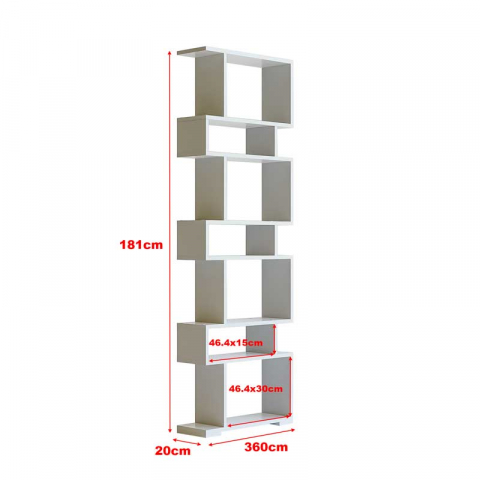Etajera, Bilbioteca, Lucmi, PAL melaminat 18mm, Alb mat, 7 rafturi , 60x20x181(h) cm [8]