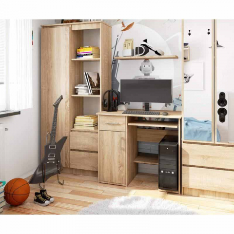 Birou calculator, PAL laminat, 1 sertar, 3 rafturi, stejar, 90x50x74 cm [2]