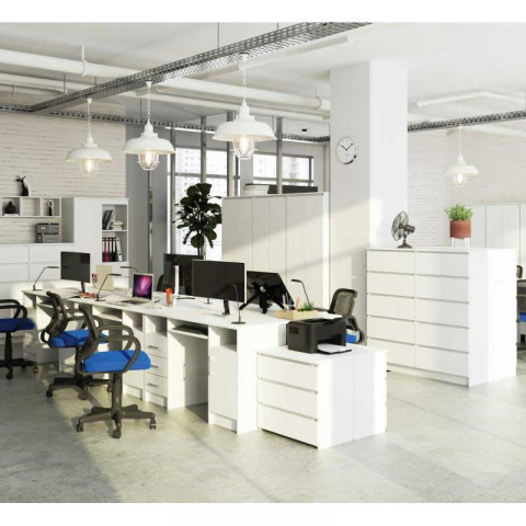 Birou calculator, PAL laminat, 3 sertare, 5 rafturi, alb MAT, 124x52x74 cm [4]