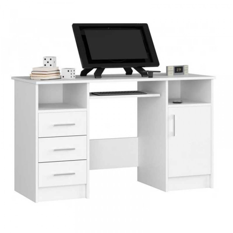 Birou - Birou calculator, PAL laminat, 3 sertare, 5 rafturi, alb MAT, 124x52x74 cm