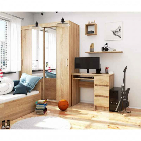 Birou calculator, PAL laminat, 3 sertare dreapta, 1 raft, stejar, 90x50x77 cm [2]