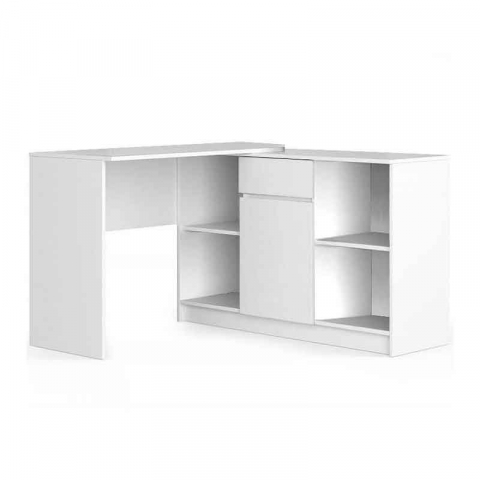 Birou - Birou calculator pe colt, PAL laminat, 1 sertar, 6 rafturi, alb MAT, 120x126x79/77 cm