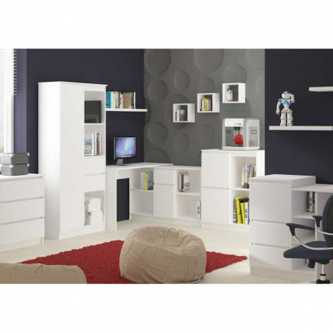 Birou calculator pe colt, PAL laminat, 1 sertar, 6 rafturi, alb MAT, 120x126x79/77 cm [5]