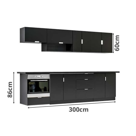 Bucatarie - Bucatarie Lucmi Model 1, Negru mat perlat, Pal 18mm, Cant ABS, 300cm