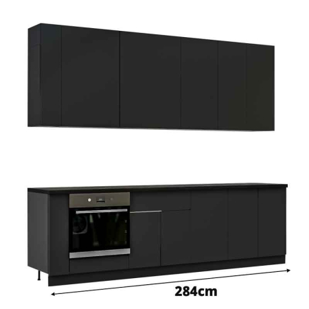 Bucatarie - Bucatarie Lucmi Model 2, Negru perlat, Pal 18mm, Cant ABS, 284cm