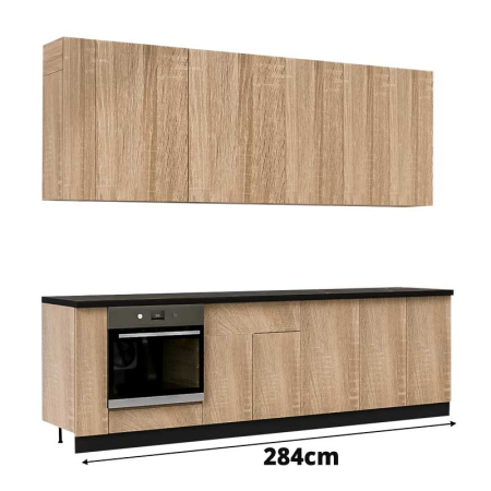 Bucatarie - Bucatarie Lucmi Model 2, Stejar Bardolino, Pal 18mm, Cant ABS, 284cm