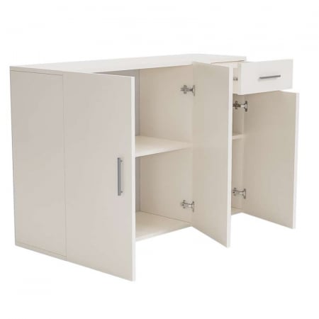 Comoda - Comoda Lucmi, Pal 18mm, alb ,cu 3 usi si 1 sertar, 120x35x80 cm
