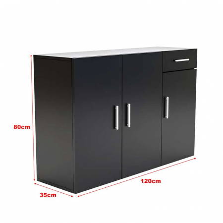 Comoda Lucmi, Pal 18mm, negru ,cu 3 usi si 1 sertar, 120x35x80 cm [6]