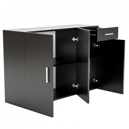 Comoda - Comoda Lucmi, Pal 18mm, negru ,cu 3 usi si 1 sertar, 120x35x80 cm