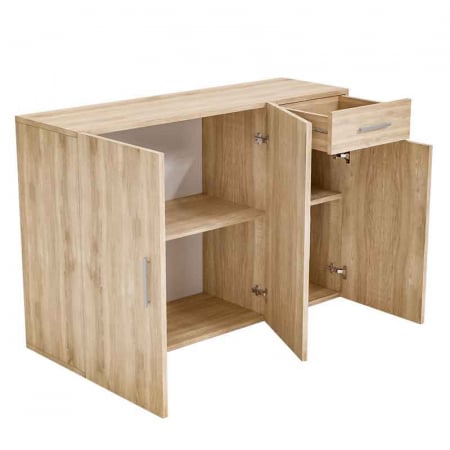 Comoda - Comoda Lucmi, Pal 18mm, stejar natur ,cu 3 usi si 1 sertar, 120x35x80 cm