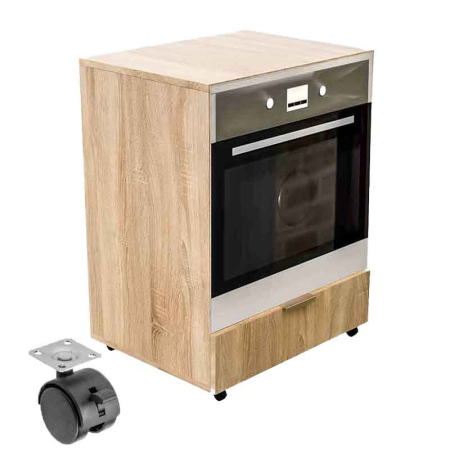 Corpuri Modulare Bucatarie - Corp Inferior cu Roți pentru Cuptor Încorporabil Lucmi – Negru Mat, PAL 18 mm, Cant ABS 2 mm, cu Spațiu de Depozitare