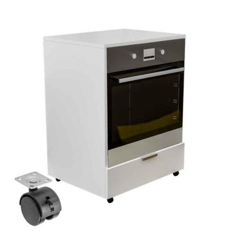 Corpuri Modulare Bucatarie - Corp Inferior cu Roți pentru Cuptor Încorporabil Lucmi – Alb Mat, PAL 18 mm, Spațiu de Depozitare, 48 × 63,6 × 87 cm