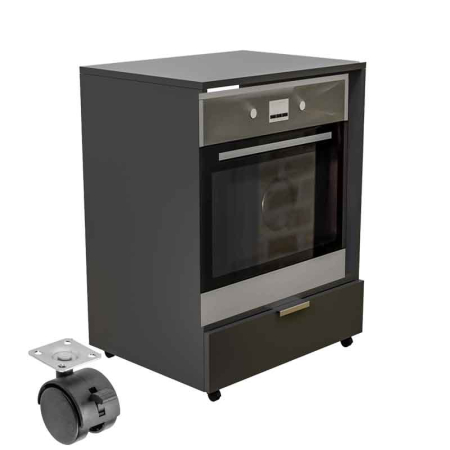 Corpuri Modulare Bucatarie - Corp Inferior cu Roți pentru Cuptor Încorporabil Lucmi – Negru Mat, PAL 18 mm, Cant ABS 2 mm, cu Spațiu de Depozitare
