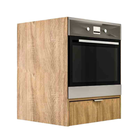 Bucatarie - Corp Inferior pentru Cuptor incorporabil, Lucmi, PAL 18mm, Cant ABS 2mm, Stejar Natur, cu spatiu depozitare, 48(a) x 63.6( L) x 80(h)cm
