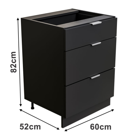 Living si Bucatarie - Corp Modular Bucătărie PAL 18 mm, Negru Mat, 3 Sertare, Glisiere Tandem Blum cu Blumotion, Mâner Profil 120 mm