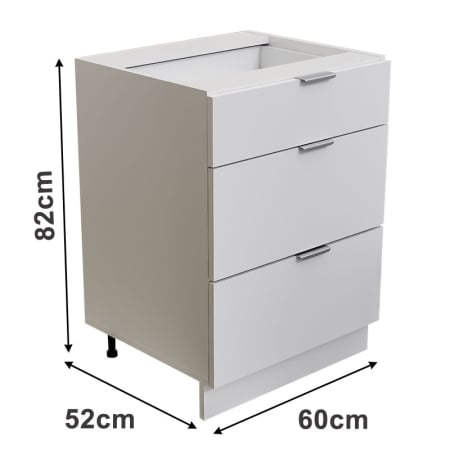 Corpuri Modulare Bucatarie - Corp modular de bucătărie – PAL 18 mm, Alb Mat, 3 sertare, Glisiera Tandem cu Blumotion, manere tip profil 120mm