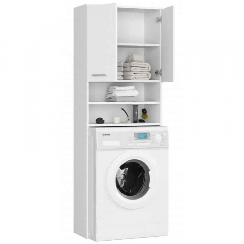 Dulap baie cu loc pentru masina de spalat, PAL laminat, 4 rafturi, 2 usi, alb MAT, 64x30x180 cm [1]