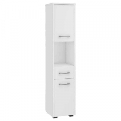 Dulap baie, PAL laminat, 1 sertar, 5 rafturi, 2 usi, alb MAT, 30x30x140 cm
