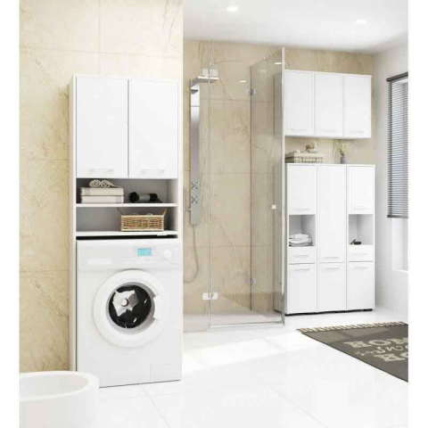 Dulap baie, PAL laminat, 5 rafturi, 2 usi, alb MAT, 30x30x140 cm [3]