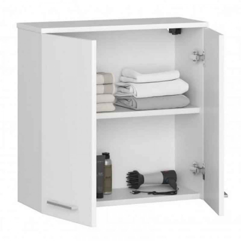 Dulap baie, suspendat, PAL laminat, 2 rafturi, 2 usi, alb MAT, 60x22.5x60 cm [1]