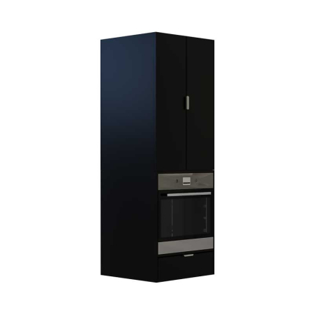 Bucatarie - Dulap coloana pentru Cuptor incorporabil, Lucmi, PAL 18mm, Cant ABS 2mm, Negru Mat, cu spatiu depozitare si  2 polite, 2 usi, 60(a) x 63.6( L) x 200(h)cm