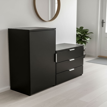 Dulap depozitat incaltaminte, pantofar, PAL18mm, Negru Mat, cant abs, 3 sertare, 2 rafturi, alb, 98.4x360x68/43 cm [3]