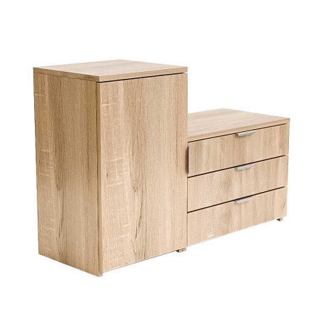 Dulap pentru depozitat incaltaminte, pantofar, PAL 18mm, 3 sertare, 2 rafturi, Stejar Natur, 98.4x36x68/43 cm