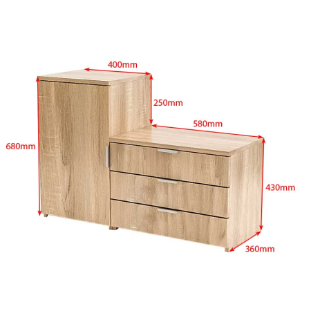 Dulap pentru depozitat incaltaminte, pantofar, PAL 18mm, 3 sertare, 2 rafturi, Stejar Natur, 98.4x36x68/43 cm [6]