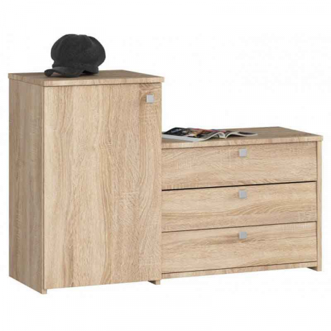 Hol - Dulap pentru depozitat incaltaminte, pantofar, PAL laminat, 3 sertare, 2 rafturi, stejar, 98.4x33x68/43 cm