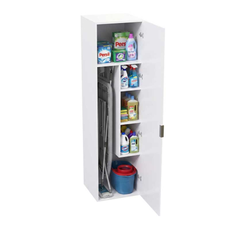 Baie - Dulap pentru masă de călcat și produse de curățenie Lucmi, PAL 18 mm, Alb Mat, 50 x 50 x 189 (H) cm