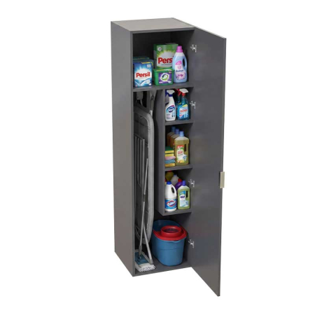 Baie - Dulap pentru masă de călcat și produse de curățenie Lucmi, PAL 18 mm, Negru Mat, 50 x 50 x 189 (H) cm