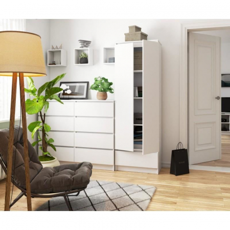 Dulap, placa laminata, 1 sertar, 4 rafturi, 2 usi, alb, 60x35x180 cm [1]