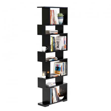 Biblioteca Lucmi - Etajera , Biblioteca, Lucmi, PAL melaminat 18mm, Negru Mat, 7 rafturi , 60x20x181(h) cm