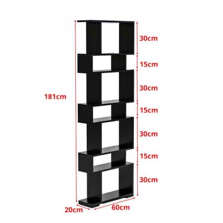 Etajera , Biblioteca, Lucmi, PAL melaminat 18mm, Negru Mat, 7 rafturi , 60x20x181(h) cm [8]