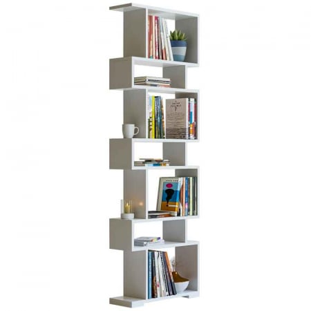 Etajera, Bilbioteca, Lucmi, PAL melaminat 18mm, Alb mat, 7 rafturi , 60x20x181(h) cm