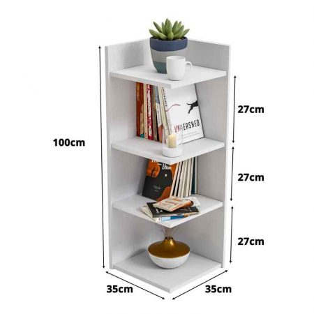 Etajera colt, Lucmi, PAL melaminat 18mm, Alb mat, 4 rafturi , 35x35x100(h) cm [6]