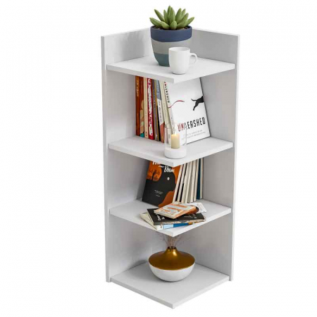 Etajera colt, Lucmi, PAL melaminat 18mm, Alb mat, 4 rafturi , 35x35x100(h) cm