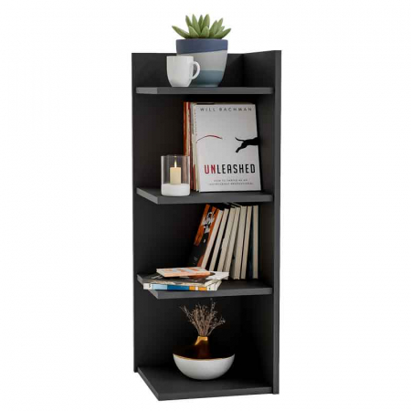Etajera colt, Lucmi, PAL melaminat 18mm, Negru mat, 4 rafturi , 35x35x100(h) cm [1]
