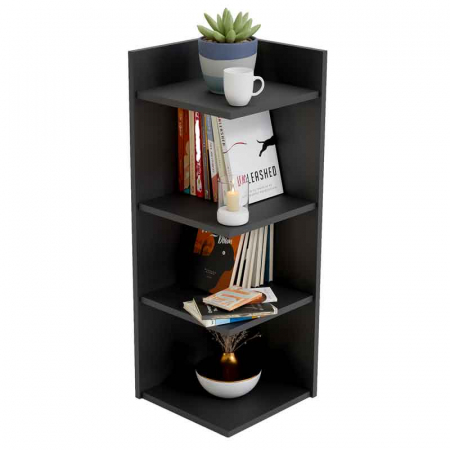 Etajera colt, Lucmi, PAL melaminat 18mm, Negru mat, 4 rafturi , 35x35x100(h) cm [0]