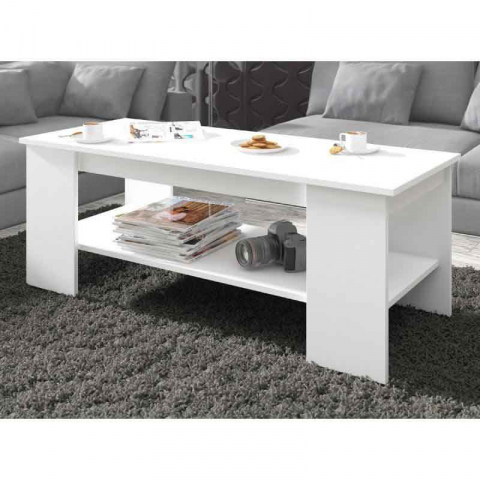 Masa de cafea, Pal laminat, 1 raft, alb, 120x50x45 cm [3]