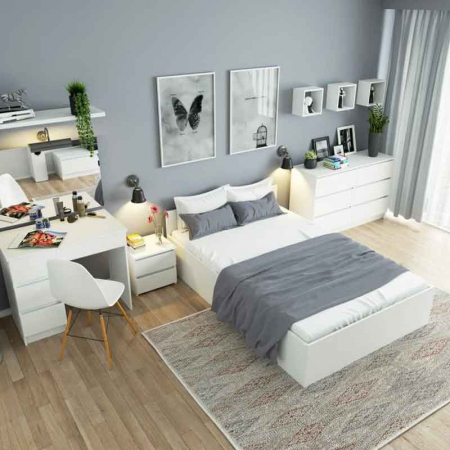 Masa de toaleta/machiaj, 4 sertare dreapta, cu oglinda, alba, LUCMI,  90x50x77/142 cm [3]