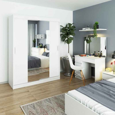 Masa de toaleta/machiaj, 4 sertare dreapta, cu oglinda, alba, LUCMI,  90x50x77/142 cm [4]