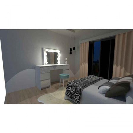 Masa de toaleta/machiaj, alb lucios, cu oglinda si LED-uri, LUCMI, 130x43x143 cm [1]