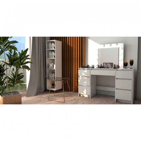 Masa de toaleta/machiaj, alb lucios, cu oglinda si LED-uri, LUCMI, 130x43x143 cm [5]