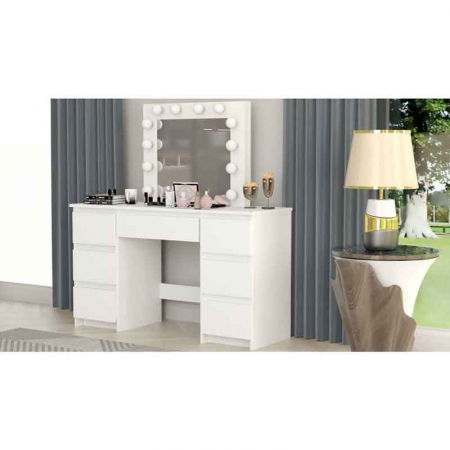 Masa de toaleta/machiaj, alb lucios, cu oglinda si LED-uri, LUCMI, 130x43x143 cm [2]