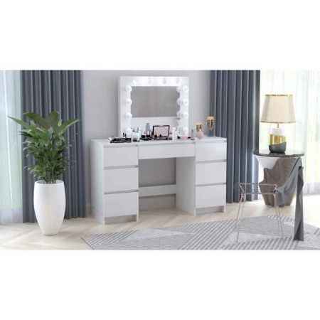 Masa de toaleta/machiaj, alb lucios, cu oglinda si LED-uri, LUCMI, 130x43x143 cm [3]